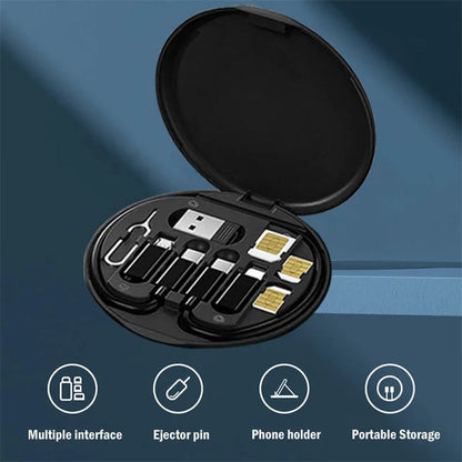 Portable Multifunctional Data Cable Storage Box with 60W Fast Charging Mobile Phone Holder and Multi-Head Conversion Set